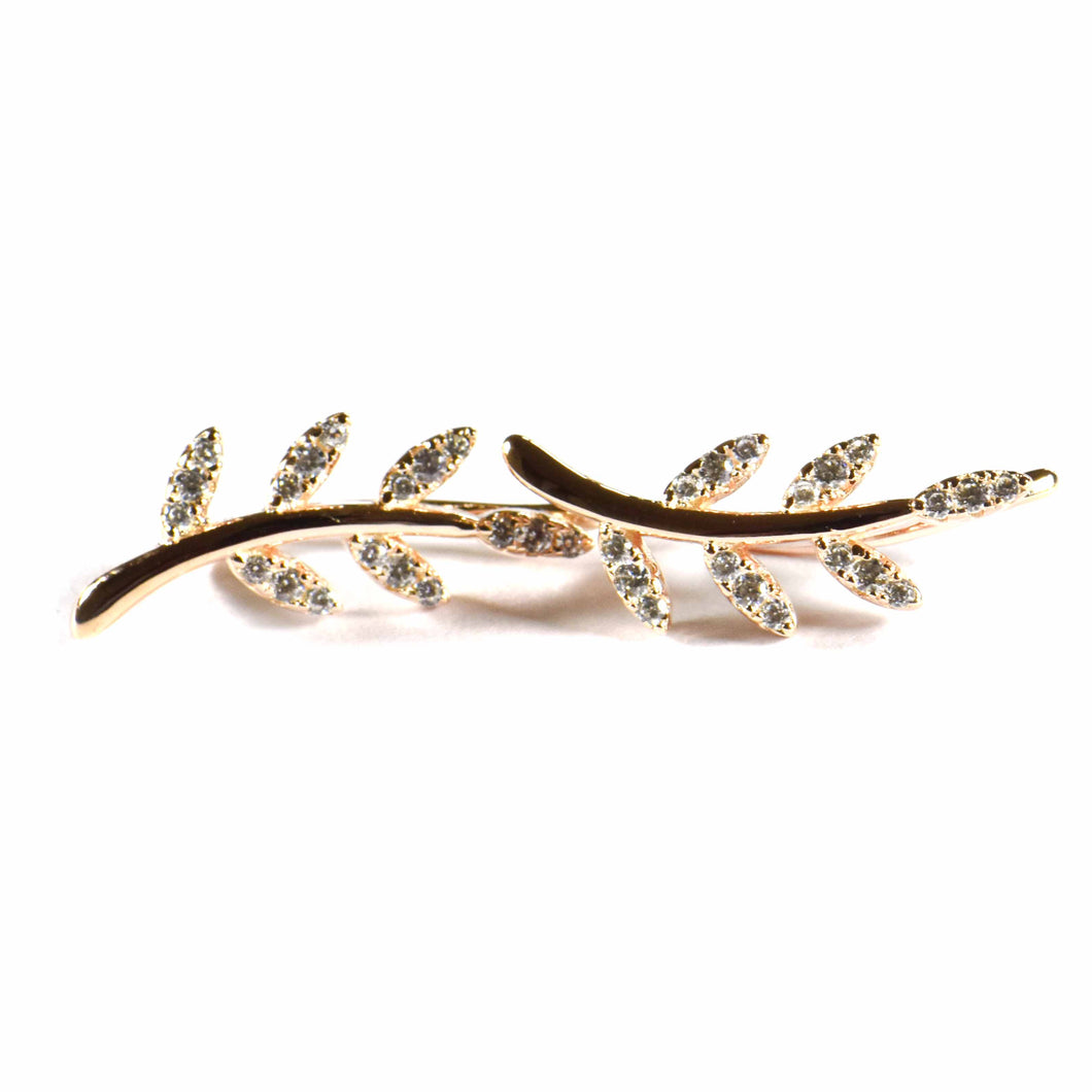 Leave silver earring with hook & pink gold plating