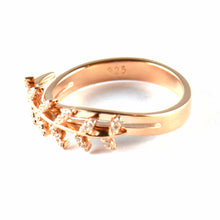 Leave silver ring with CZ & pink gold plating