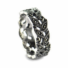 Leave silver ring with marcasite