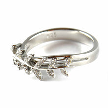Leave silver ring with white cubic zirconia