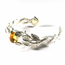 Leaves silver bangle with yellow crystal