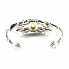 Leaves silver bangle with yellow crystal