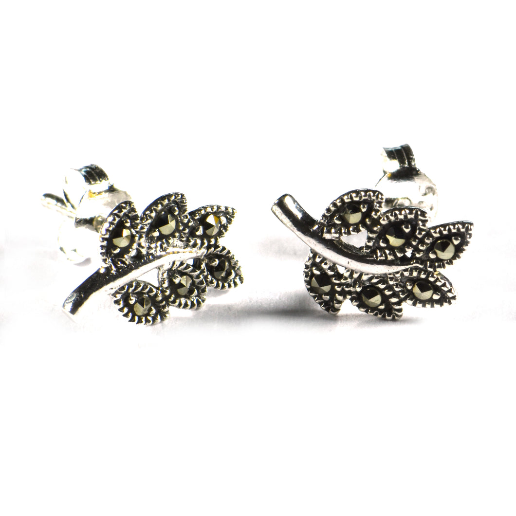 Leaves silver studs earring with marcasite
