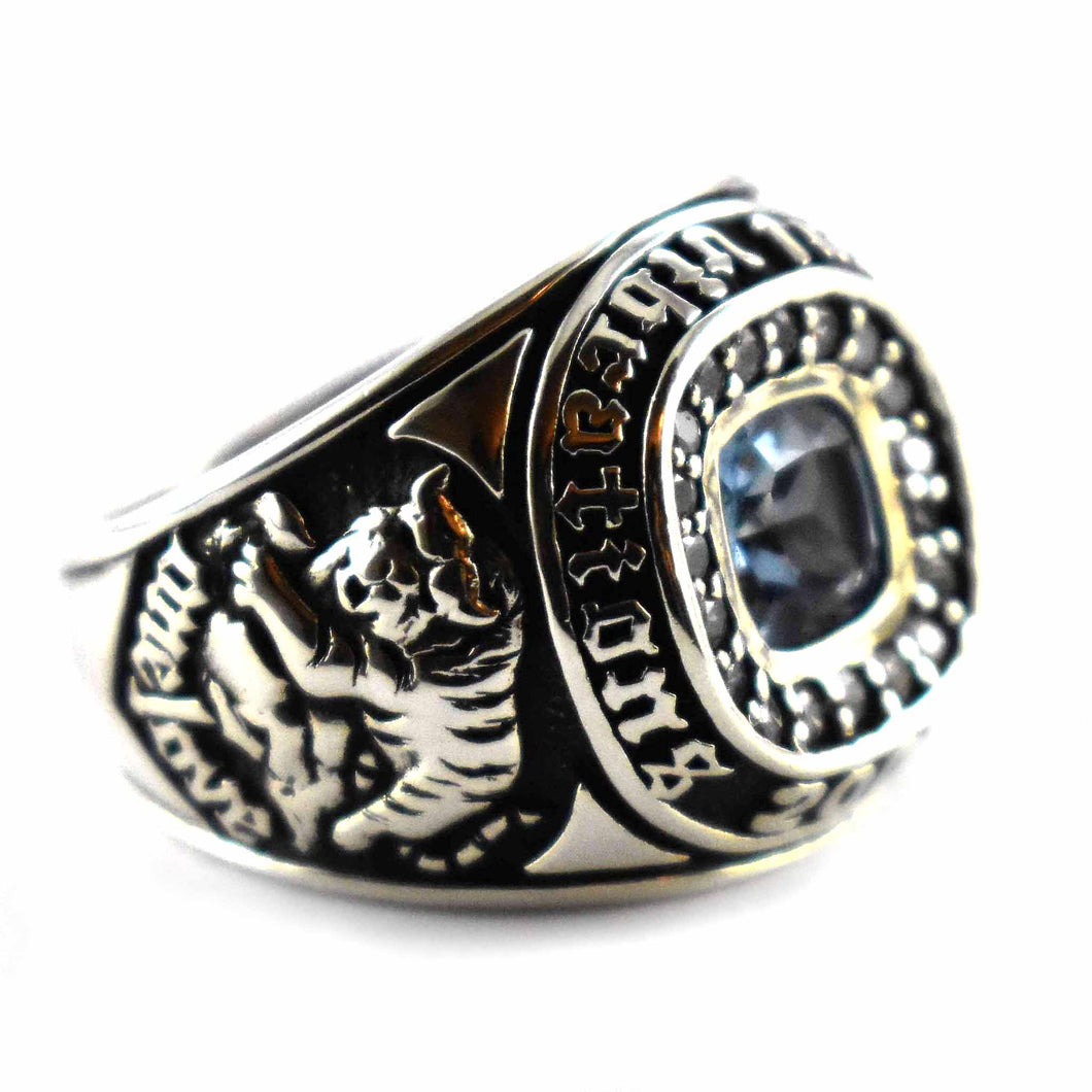 Light blue cubic zirconia silver school ring