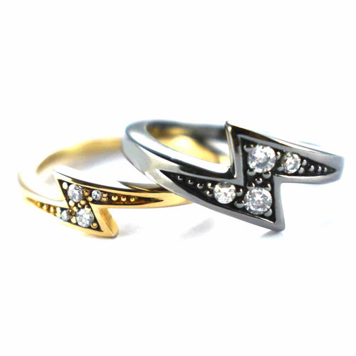 Lighting silver couple ring with pink gold & black rhodium