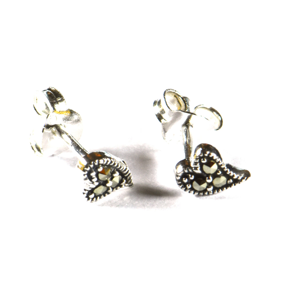 Litte heart studs silver earring with marcasite