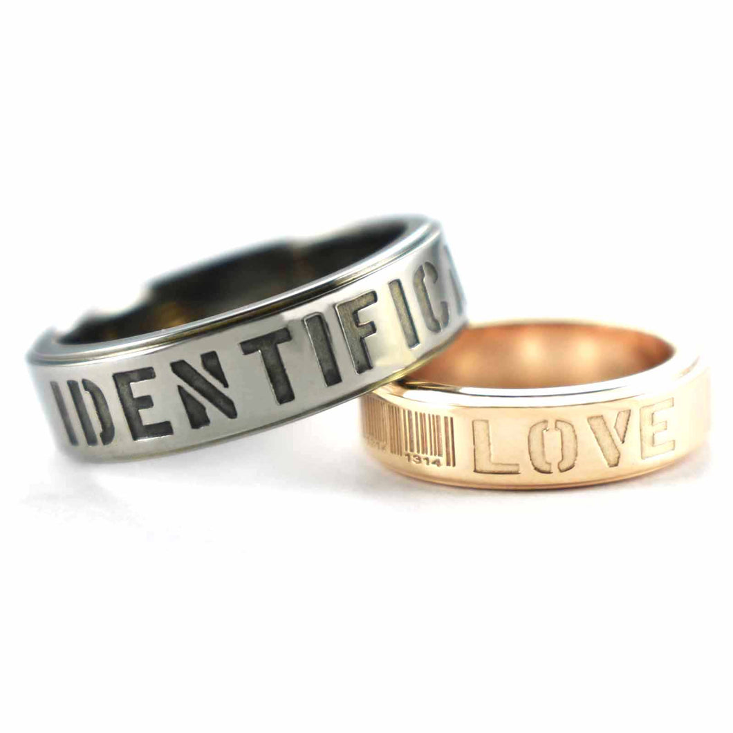 Love identification silver couple ring with pink gold & black rhodium