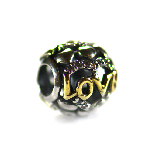 Love silver beads with lace pattern & pink gold plating