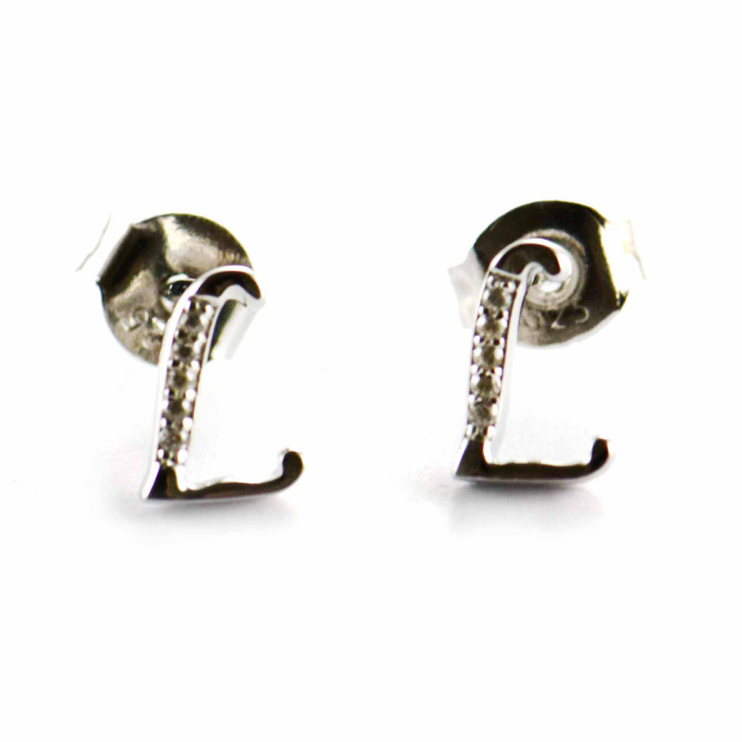 L silver earring with CZ