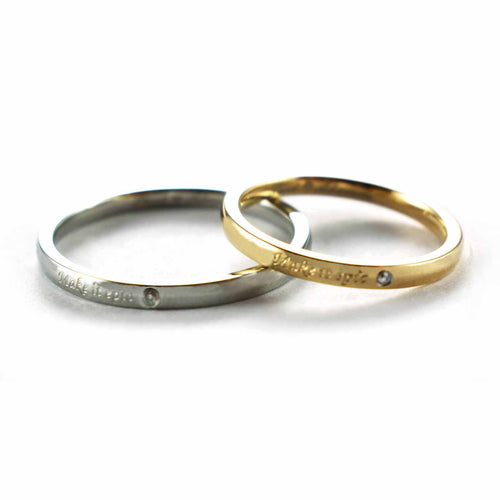 Make it epic stainless steel couple ring with white CZ & pink gold plating
