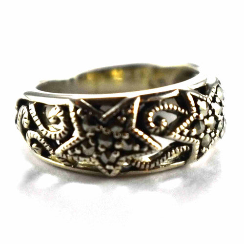 Marcasite with twins star silver ring