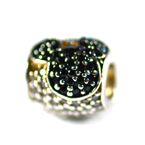 Mickey mouse silver beads with white & black CZ