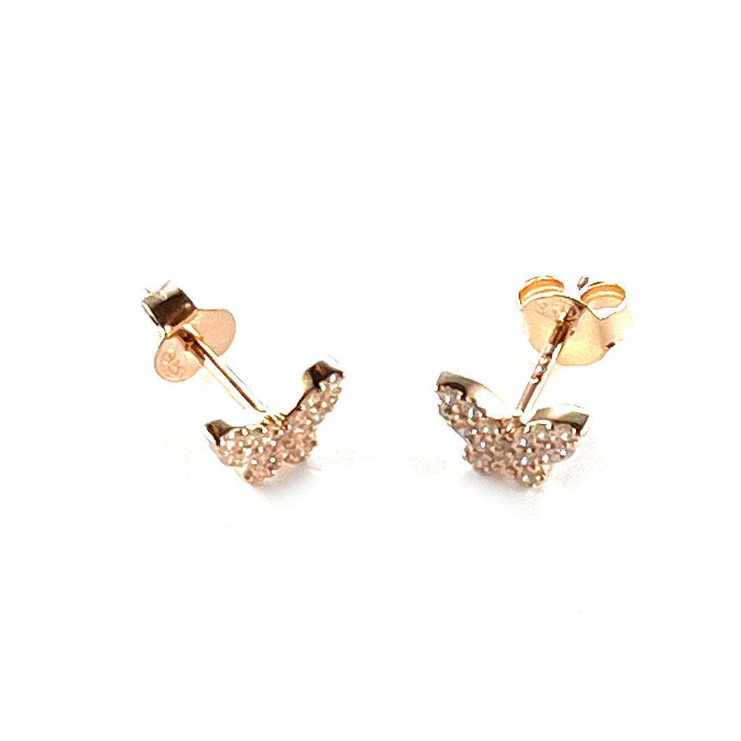 Mini butterfly silver earring with CZ & pink gold plating
