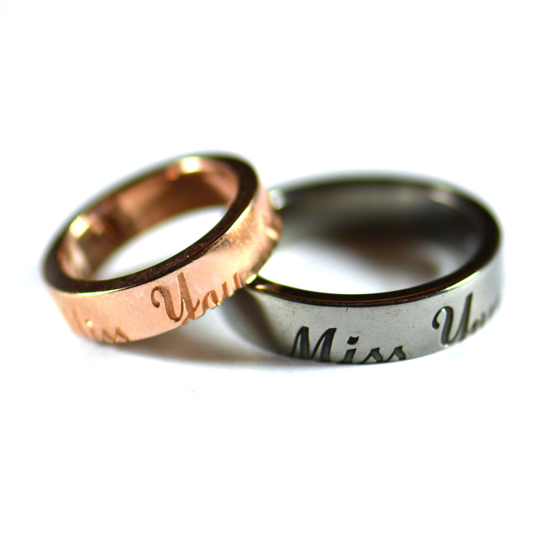 Miss you so much silver couple ring with pink gold & black rhodium plating