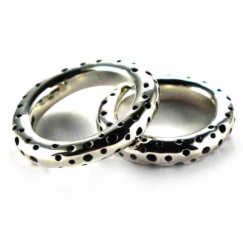 Moon surface silver couple ring