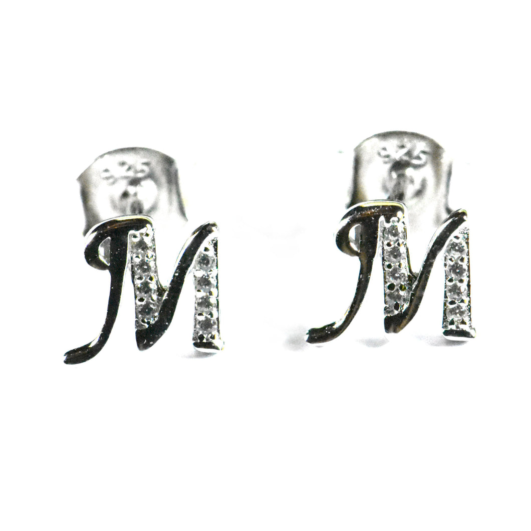 M silver earring with CZ