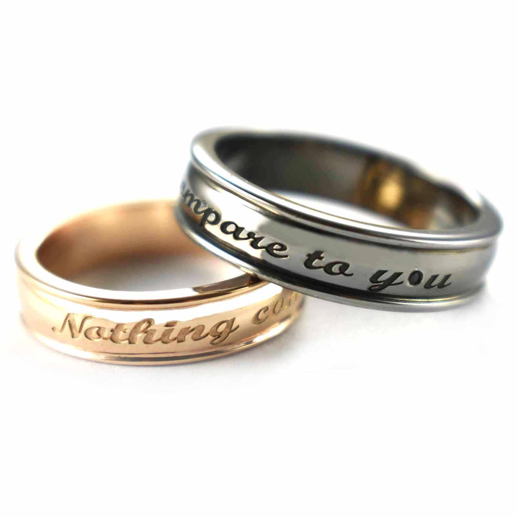 Nothing compare to you silver couple ring with pink gold & black rhodium plating