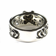 Oblique cross silver ring with black CZ