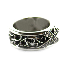 Oblique cross silver ring with white CZ