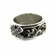 Oblique cross silver ring with white CZ
