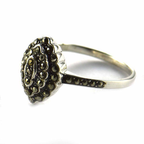 Olive silver ring with marcasite