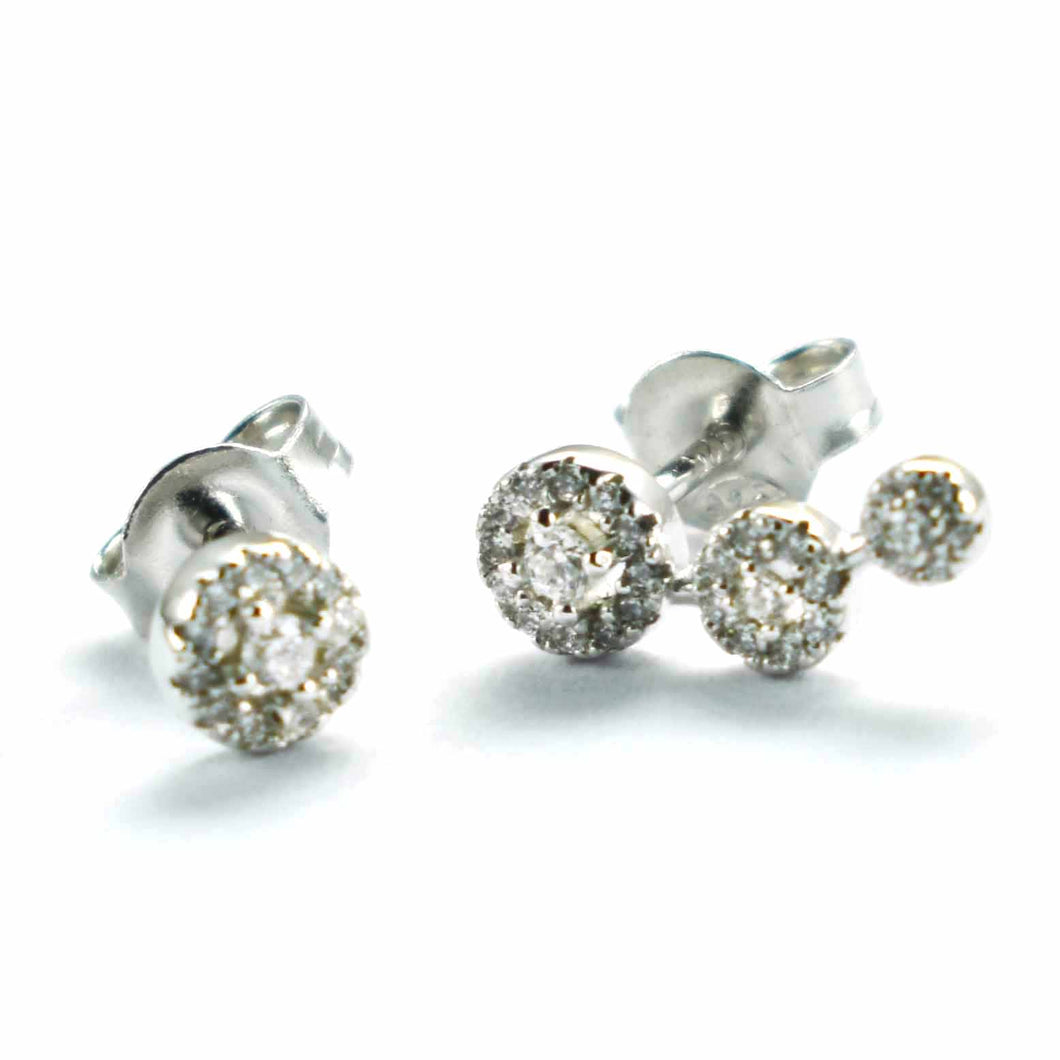 One & three silver stud earring with white CZ