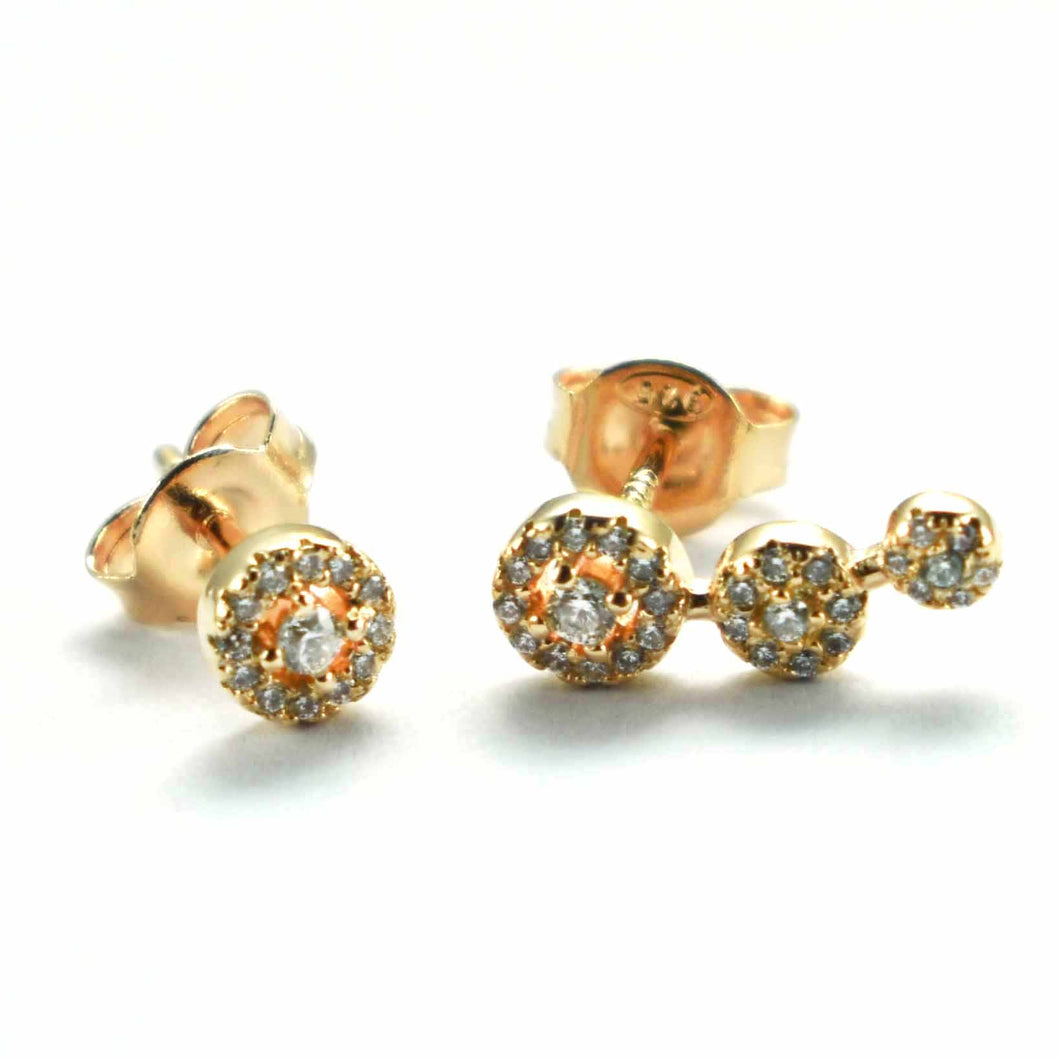 One & three silver stud earring with white CZ & pink gold plating