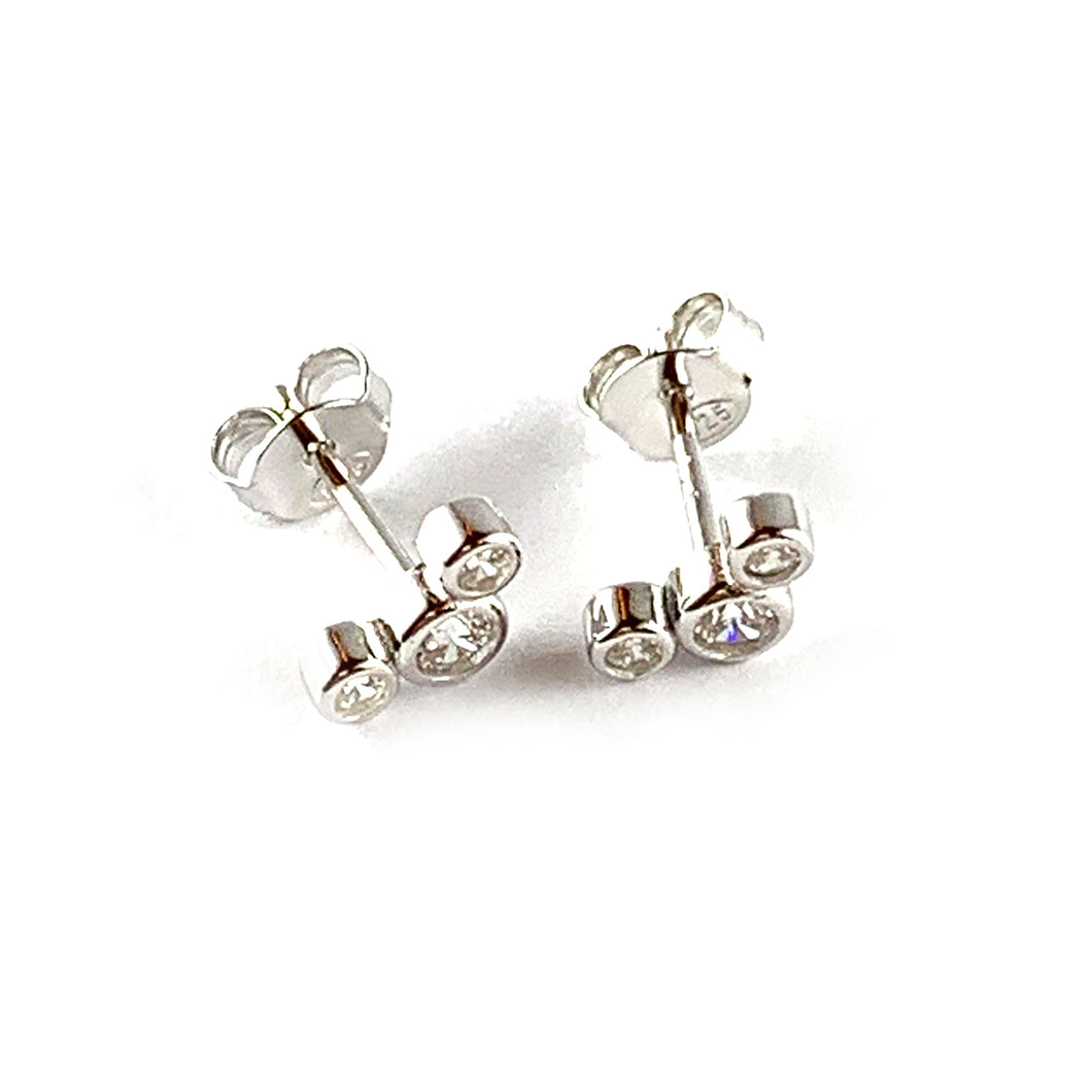 One big two small CZ silver studs earring