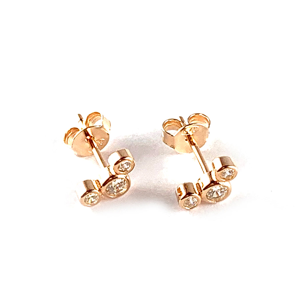 One big two small CZ silver studs earring with pink gold plating