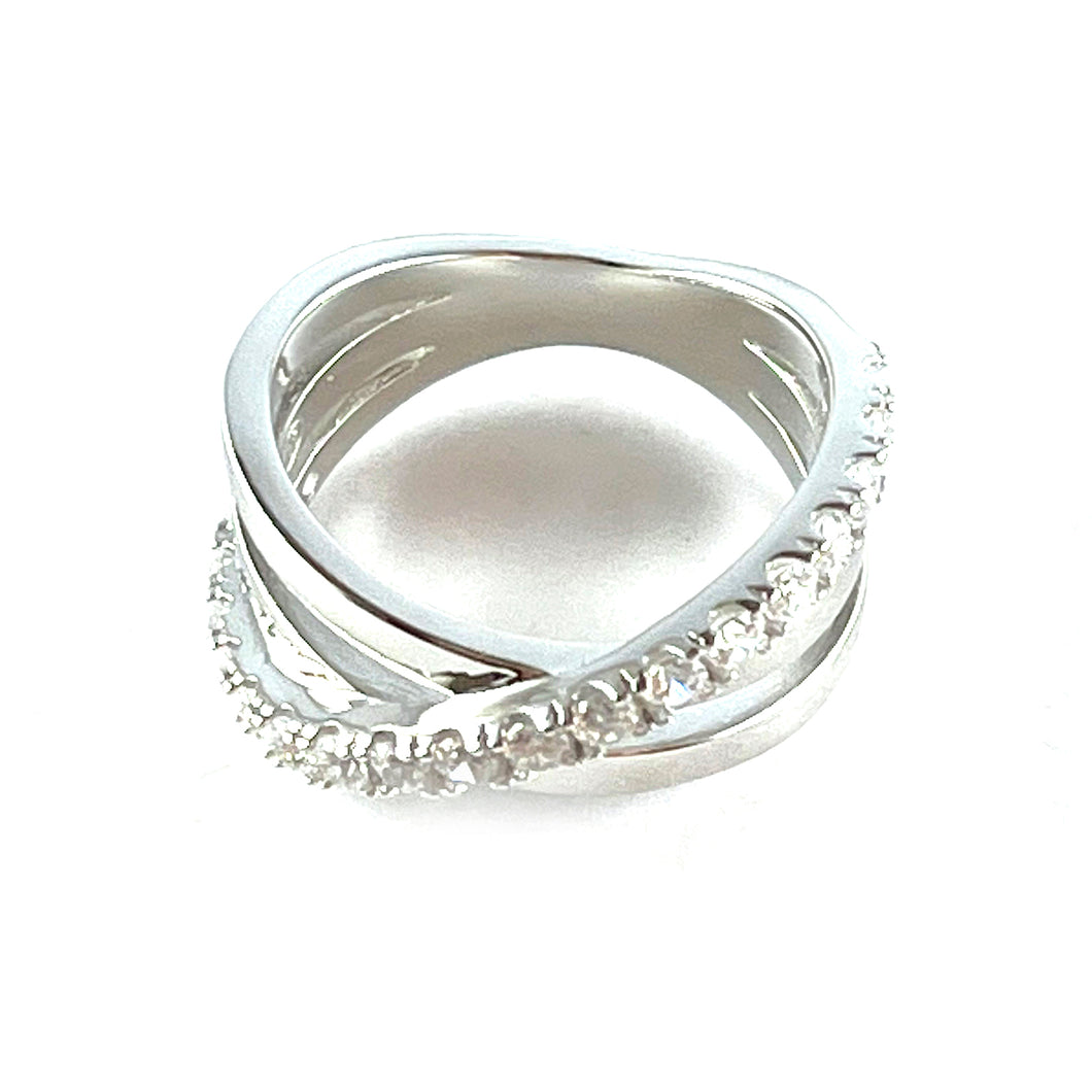 One set cross silver ring with white CZ