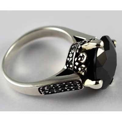 Onyx stone silver with diamond cut pattern ring