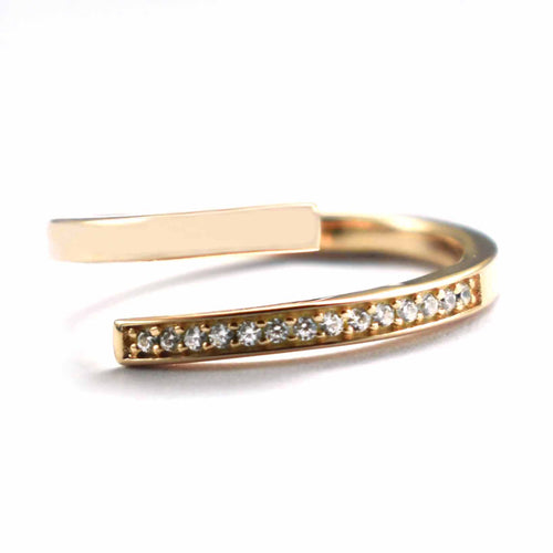 Open silver ring with white CZ & pink gold plating