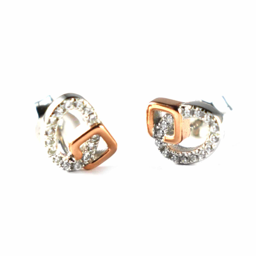 Oval & square shape silver earring with white CZ