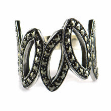 Oval pattern silver ring with marcasite & silver oxidize