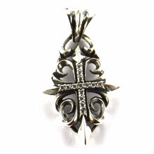 Oval silver pendant with cross pattern & white CZ