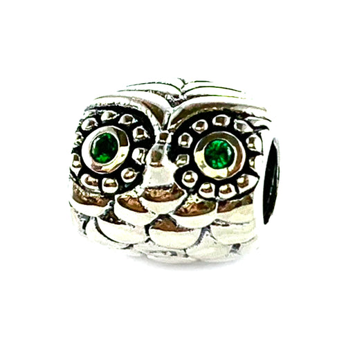Owl silver beads with green CZ