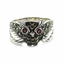 Owl silver ring with marcasite