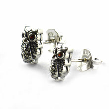 Owl silver studs earring with marcasite