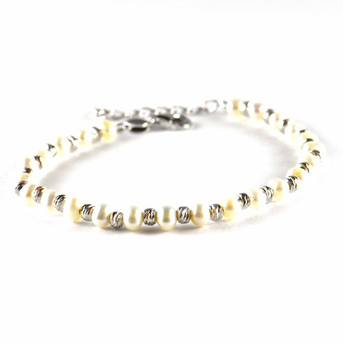 Pearl & diamond cut ball silver bracelet