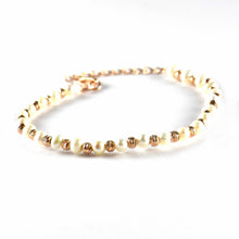Pearl & diamond cut ball silver bracelet with pink gold plating