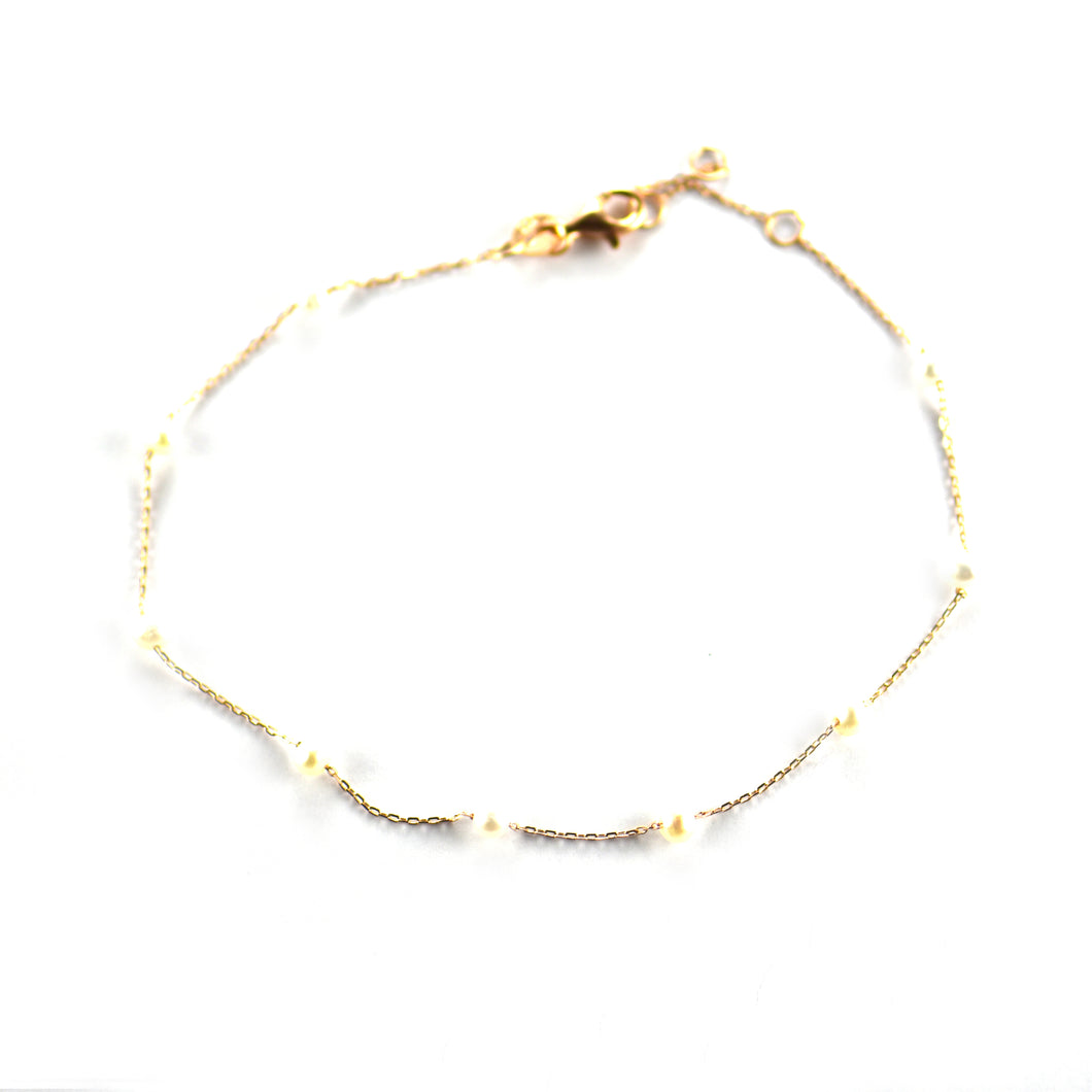 Pearl silver anklet with pink gold plating