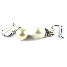 Pearl silver dangle earring with marcasite