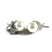 Pearl silver earring with prong set & marcasite