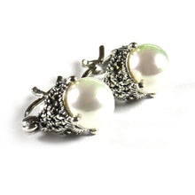 Pearl silver earring with prong set & marcasite