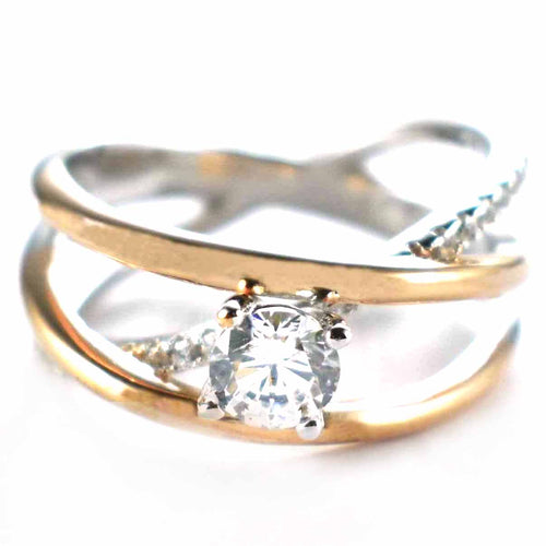 Pink gold & platinum plating silver ring with white CZ