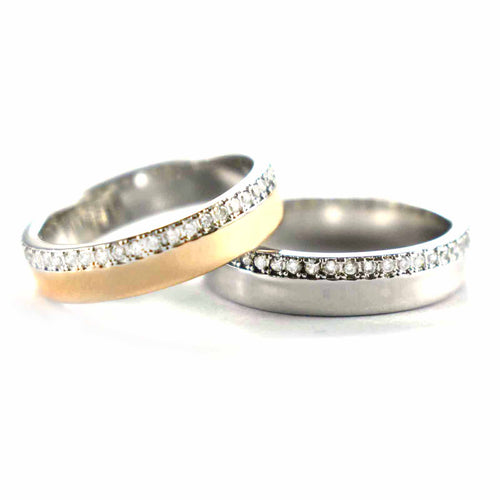 Pink gold & platinum plating with round of white CZ silver couple ring