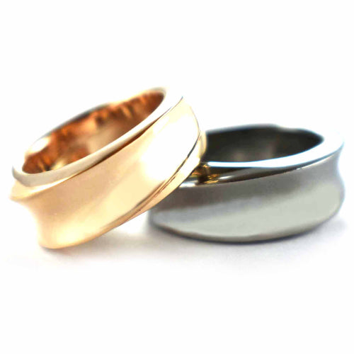 Plain series silver couple ring with pink gold & black rhodium