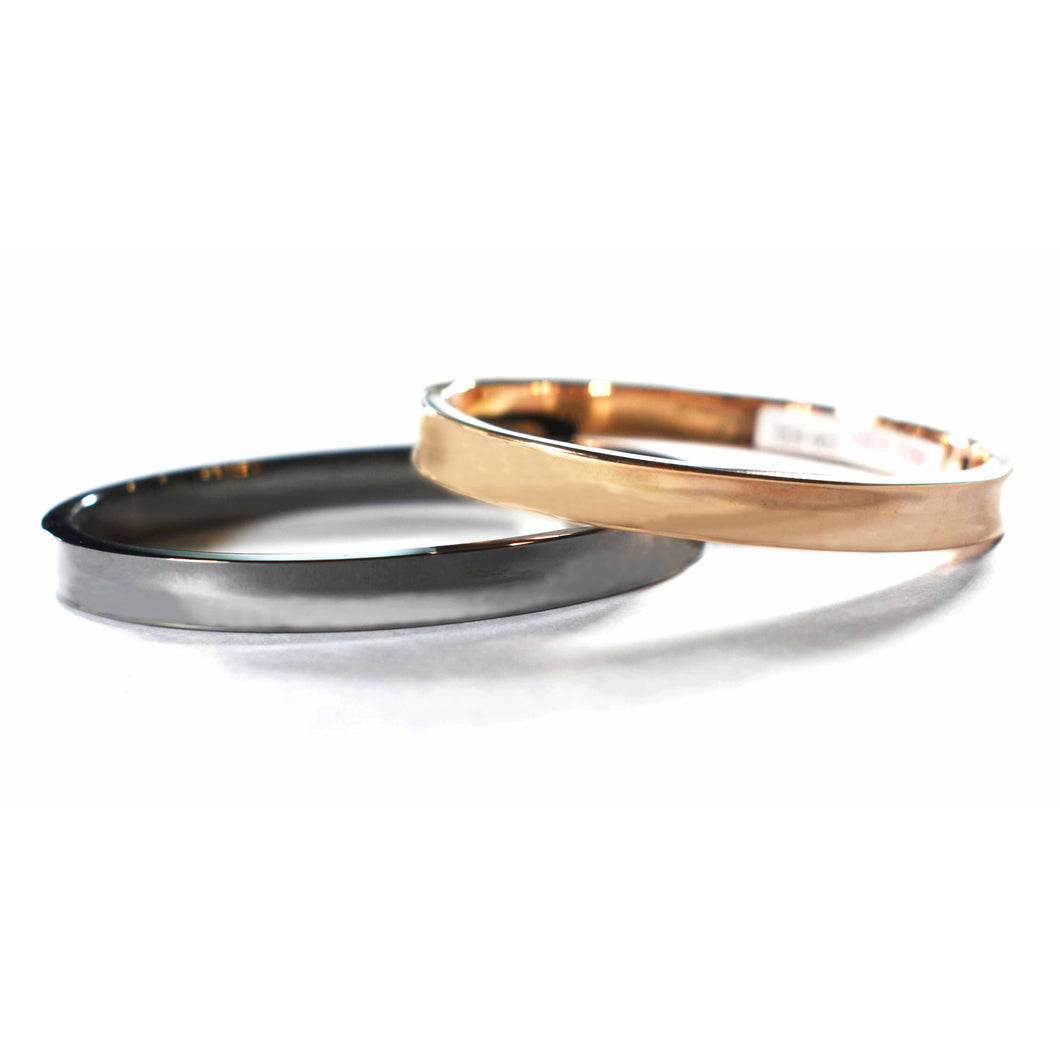 Plain silver couple bangle with pink gold & black rhodium plating