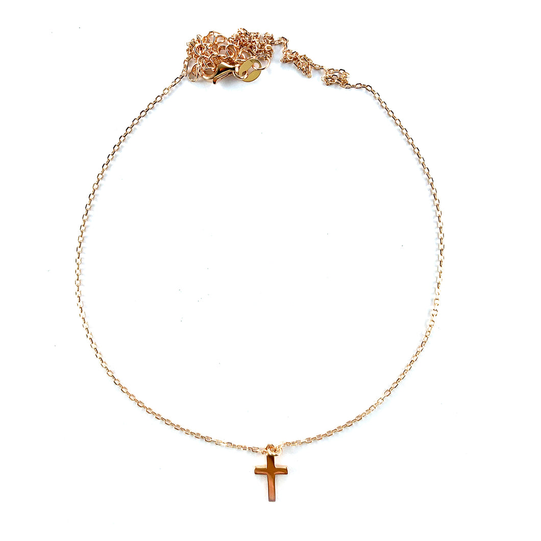 Plain cross silver necklace with pink gold plating