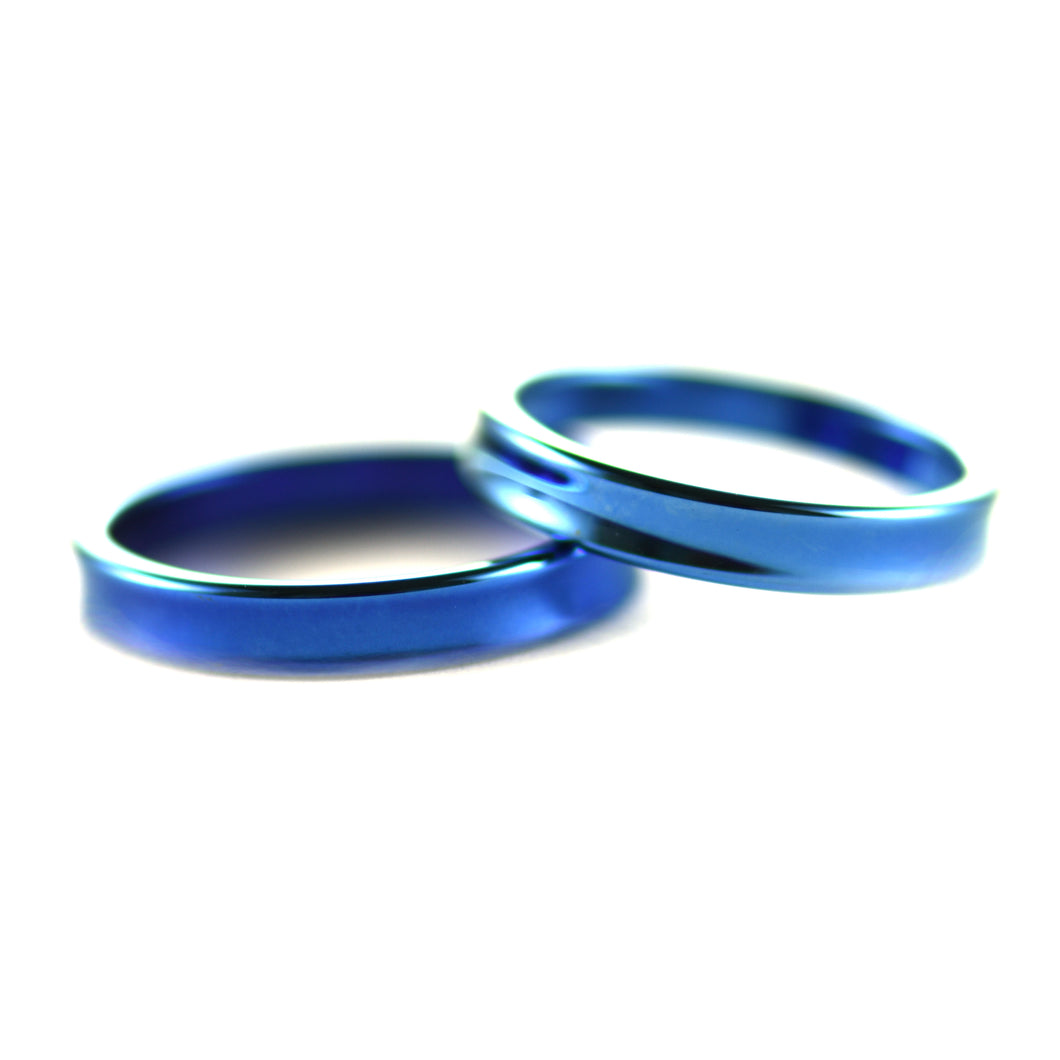 Plain stainless steel couple ring with lighting blue plating